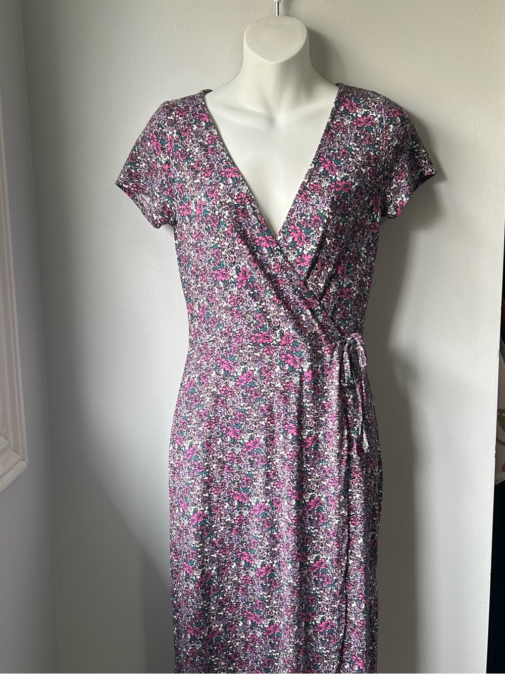 Pink Floral Mock Wrap Maxi Dress Women’s Size M